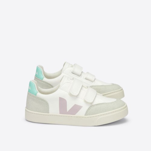 Veja V-12 Velcro Chromefree Kids Trainers White/Mint UK 59489